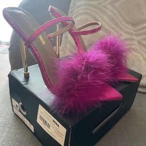 Fashion Nova Pink Feathered Heels
